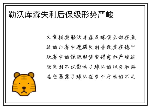 勒沃库森失利后保级形势严峻