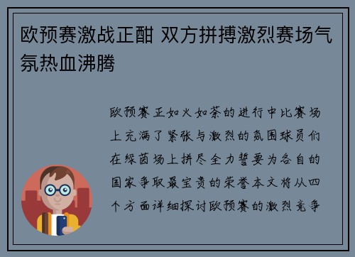 欧预赛激战正酣 双方拼搏激烈赛场气氛热血沸腾