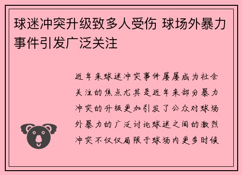 球迷冲突升级致多人受伤 球场外暴力事件引发广泛关注