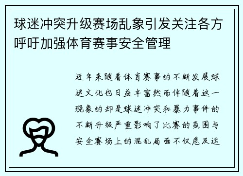 球迷冲突升级赛场乱象引发关注各方呼吁加强体育赛事安全管理